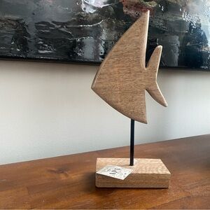 ADV Mango Wood Fish Sculpture Coastal Beach House Decor Modern Minimal Stand